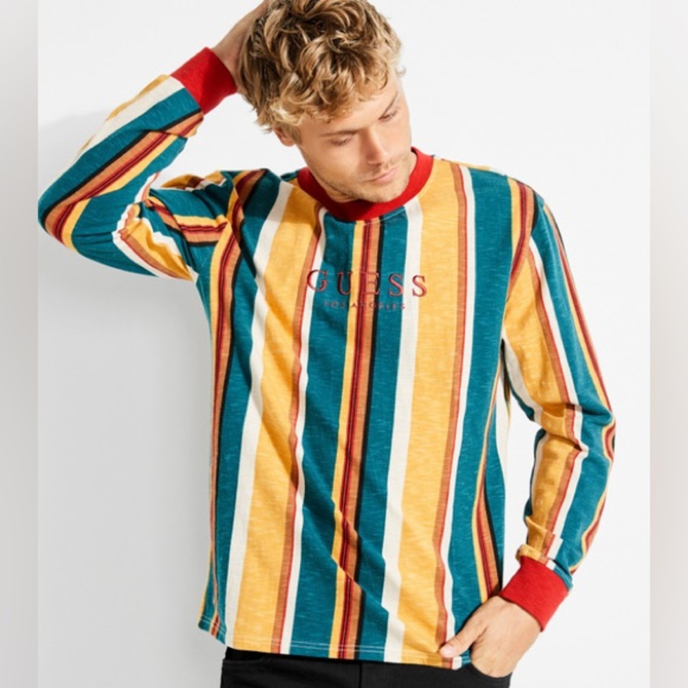 GUESS Sayer Long-Sleeve Striped Tee